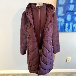 Bernardo Deep Purple Removable Bib Puffer Jacket - Plum Wine